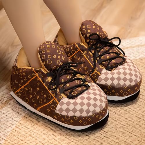 Sneaker Slippers for Women Men, Non-Slip House Plush Slippers Comfy Warm Indoor Outdoor Fluffy Shoes Unisex One-Size3