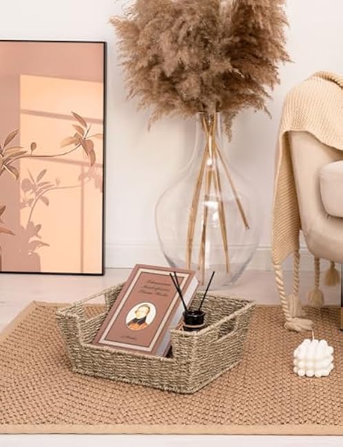 StorageWorks Wicker Storage Basket for Pantry Organizers and Storage, Stackable Seagrass Pantry Baskets for Shelves, 2-Pack