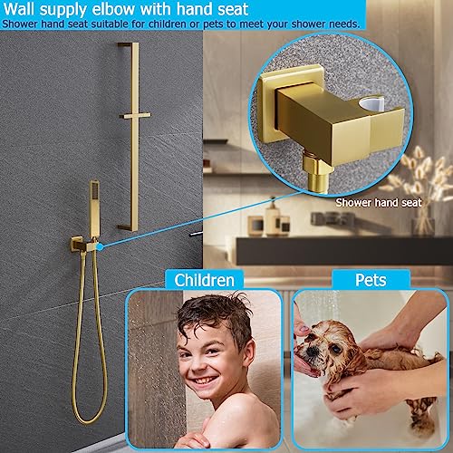 Gerigemt Brushed Gold Shower Slide Bar, Handheld Shower With Adjustable 27.56-Inch Slide Bar And 59 Inch Hose, Shower Wand & Shower Bar, Easy Reach Hand Held Shower For Adults And Child. #TOP3