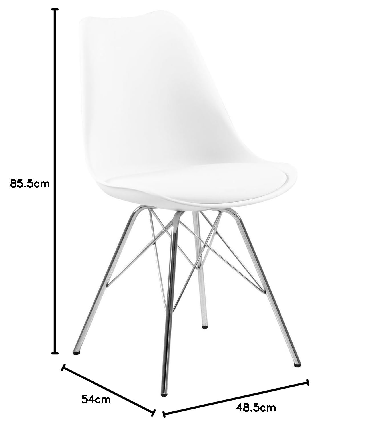AC Design Furniture Sedia di design Emanuel, in plastica, dimensioni: 48,5 x 85,5 x 54 cm (larghezza x altezza x lunghezza), 4 pezzi, bianco e cromato, 80739