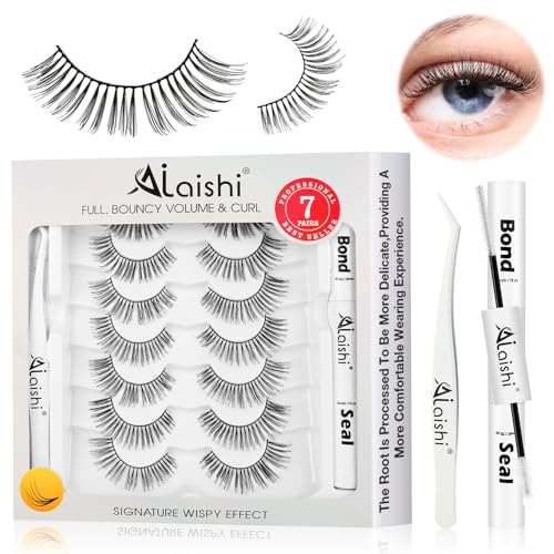 AILAISHI Kit Extension Ciglia Ciglia Finte Ciuffetti per Iniziatore, 7 Coppie Ciglia Finte Look Naturale con Colla/Sigillante/Pinzette, Impermeabile – Applikazione Semplice