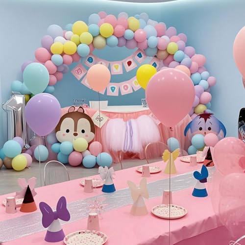 Image of Pastel Balloons Latex Pastel Birthday Decorations 100 Pack 12 inch Round Helium Multicolor Macaron Rainbow Decor for Birthday Rainbow Party Baby Shower Wedding Easter Balloons Decorations