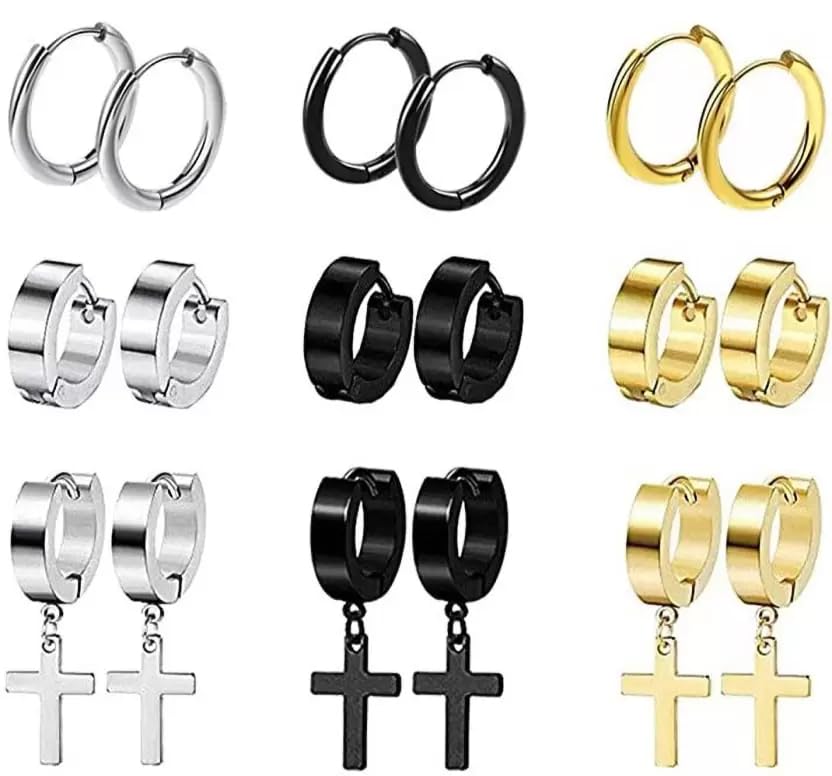 Karishma Kreations Valentine Jewellery Stainless Steel Mens Earrings Combo Black Gold Silver Piercing Screw Bali Stud Hoops Earing Multicolor Earrings Combo For Men Boys Unisex (B0CKHPL8TY) Amazon Price History, Amazon Price Tracker