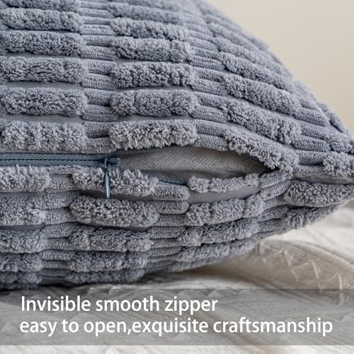 Image of Pack of 2 Corduroy Decorative Throw Pillow Covers 24x24 Inch, Light Grey
