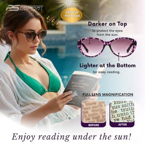 Image of proSPORT | Cat Eye Womens Full Lens Tinted Reading Sunglasses Oversize NOT BIFOCAL