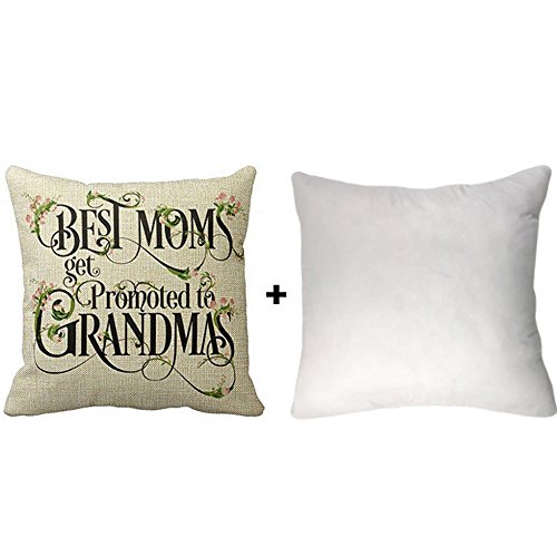 Andreannie Best Gift for Mother Best Moms Get Promoted to Grandmas Flower Characters Cotton Linen Throw Pillow with Insert Cushion Home Office Decorative Square 18 X 18 Inches (Cover+ Insert)