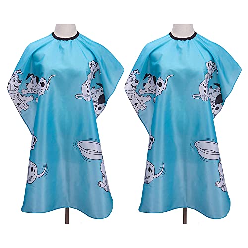 YASUOA 2 Pieces Barber Cape for Kids,Hair Salon Cartoon Cloth Apron,Child Hairdressing Waterproof Cape with Adjustable Snap Closure,Home Professional Hair Cutting Cape,Blue