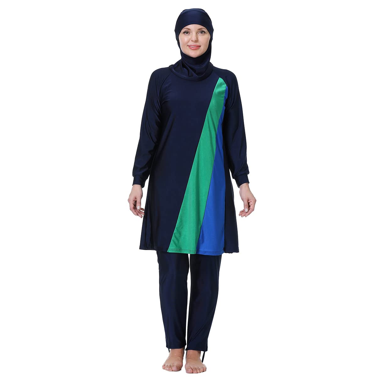 Plus Size Muslim Swimsuits for Women Rash Guard Swimwear Top Pants with Hijab/Cap-image-27