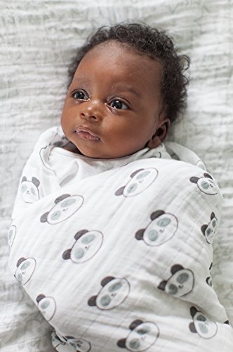 Image of SwaddleDesigns Cotton Muslin Swaddle Blanket, Receiving Blanket for Boys & Girls, Best Shower Gift, 46x46 inches, Black Panda
