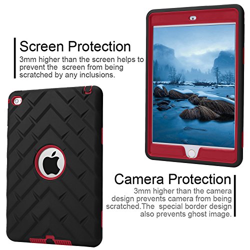 Ipad Mini 4 Case, Ipad A1538/A1550 Case, Hocase Rugged Shockproof Anti-Slip Hybrid Hard Shell+Silicone Rubber Bumper Protective Case For Apple Ipad Mini 4Th Generation 2015 - Black/Red #TOP3