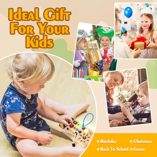 Hoarosall Montessori Wooden Busy Board with 8 LED Light switches, Sensory Toys Light Switch Travel Toys for 1+ Year Old Baby and Toddler - Image 7