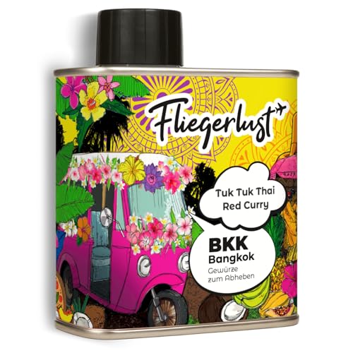 Fliegerlust BKK - Tuk Tuk Thai Curry Pulver - Gewürzmischung mit Zitronengras, Galgant & Chili | Gewürze zum Abheben, Koch Geschenke & thailändische Gewürze für Currys und asiatische Gerichte (65g)