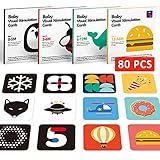 Baby Flash Cards Baby Visual Stimulation Cards 0-3-6-12-36 Months, 80PCS 160 Pages Black White Baby Toys 3-6 Months Colorful Double Sided High Contrast Card Newborn Gifts Baby Toys