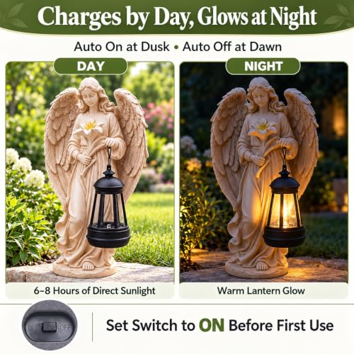 Lyeasw Solar Angel Statue with Lantern, Garden Decor, Gifts for Mom | lily angel with a warm solar lantern for garden decor, remembrance and thoughtful gifts. - image 3