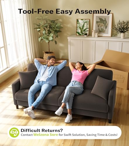 Image of Welzona 83 inch Couches for Living Room, Teddy Sofa Couch, Comfy Sofas for Living Room, Tool-Free Setup Loveseat Sofa, All-Wood Love Seat Couches, Small Couch 2 Pillows Included, Khaki