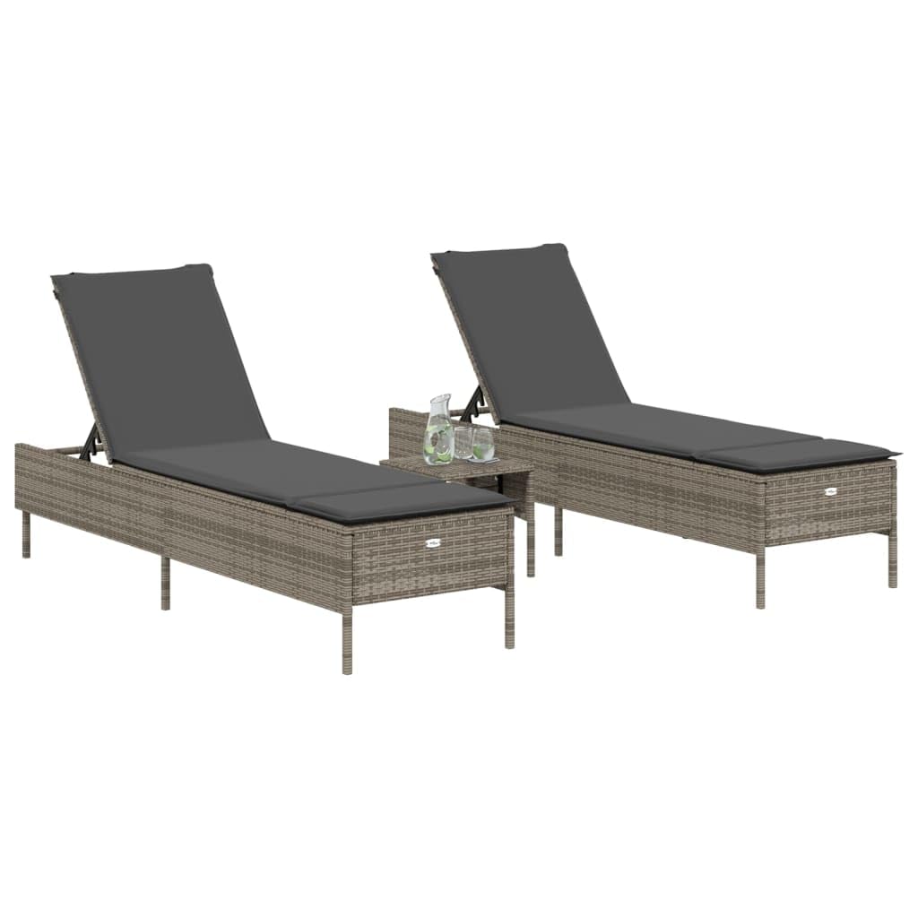 Lettini Prendisole 2 pezzi con Cuscini Grigio Polyrattan Letto Solarium Regolabile Schienale 5 Posizioni Telaio Acciaio Resistente UV per Giardino Piscina Terrazza Spiaggia 198 x 55 cm Carico 110 kg