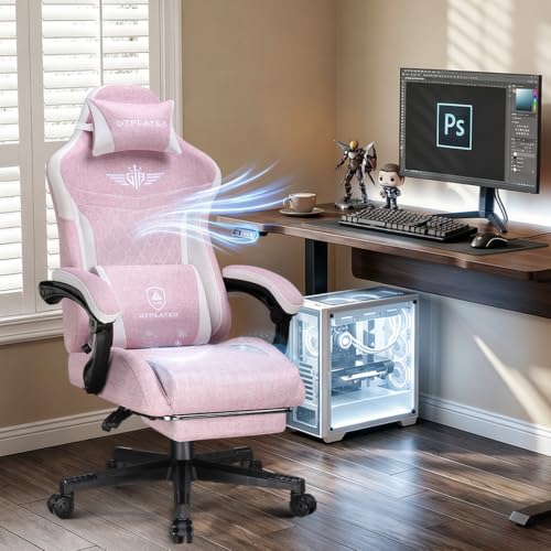 Image of GTPLAYER Gaming Chair with Footrest, Ergonomic Office Chair 400lbs Heavy Duty, Big and Tall Computer Desk Chair with Lumbar Support and Headrest, Breathable Linen Fabric, 90-155 Recline Pink