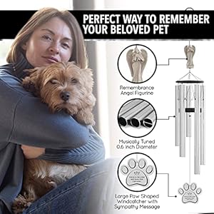 Angel Pet Memorial Wind Chime for Dogs – 34″ Dog Memorial Wind Chime for Loss of Dog, Condolences for Loss of Pet Sympathy Gift, in Memory of Dog Remembrance Gift, Pet Memorial Gifts