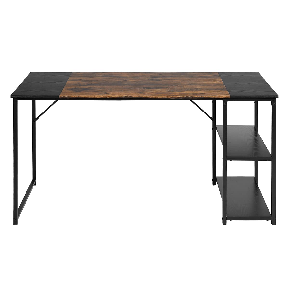 FurnitureR - Mesa de Dibujo Industrial (120 cm, Bandeja Bicolor, Retro, marrón y Negro, 2 estantes Laterales para Suministros, Ajuste de Altura, Ideal Taller, creación o Oficina en casa