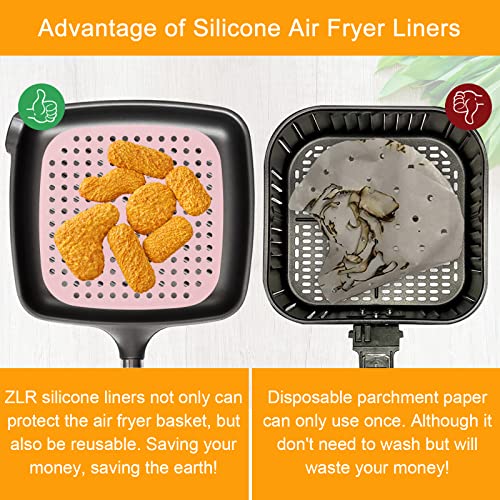 Zlr Silicone Air Fryer Liners Square 8.5 Inches, Eco-Friendly 3 Packs Reusable Air Fryer Silicone Liners For Parchment Paper Replacement, Oil Proof Easy Clean Air Fryer Accessories #TOP1