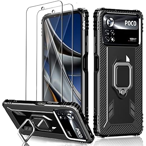 Milomdoi Funda para Xiaomi Poco X4 Pro 5G con Anillo Giratorio y Cristal Templado Cover