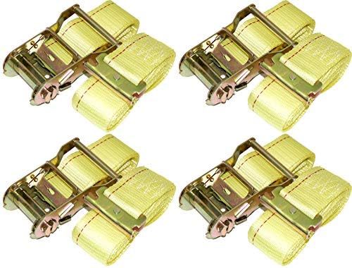 DKG 2” x 12’ E Track Ratchet Straps – Ideal Enclosed Trailer Tie Down & Dry Van Cargo Straps – Standard E Track Spring Fittings or Connectors – Heavy Duty Steel Ratchet & Polyester Webbing (4 Pack)