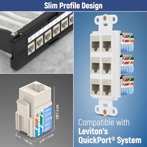 Image of Everest 90 Degree RJ45 Cat5e Keystone Jacks 50-Pack Light Almond | Compatible with 90 Angled Speed Termination Tool - easyJACK (B094WB91H3)