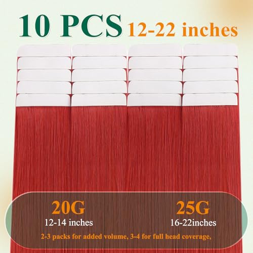 Image of Easyouth Invisible Tape in Human Hair Extensions Red Real Human Hair Tape in Extensions Red Tapes in Human Hair Extension Quick Application 16 Inch 25g 10pcs