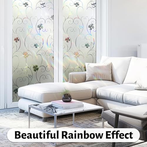 Qualsen Window Film Privacy Film for Glass Windows, 3D Rainbow Flower Stained Glass Window Film Self Adhesive, Frosted Window Privacy Film Static Cling Decorative Window Stickers for Home 44.3x200cm - Image 4