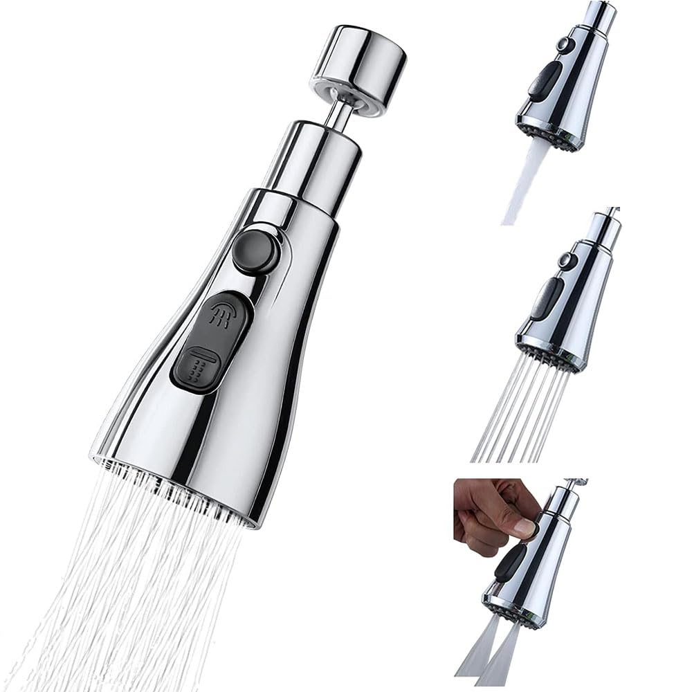 GoodernKitchen Faucet Spray Head,360 Degree Rotatable Kitchen Tap 3 Water Modes Bathroom Universal Sink Faucet Sprayer Head Splash-Proof Sprayer Tap Attachment for Kitchen Bathroom Sink-Silver