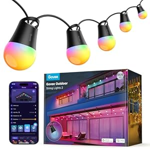 Govee Smart Outdoor String Lights 2, 144ft RGBIC Outdoor Lights with Dimmable Warm White LED Bulbs for Halloween, 47 Scene Modes for Patio, Backyard, IP65 Waterproof, Works with Alexa, App Control