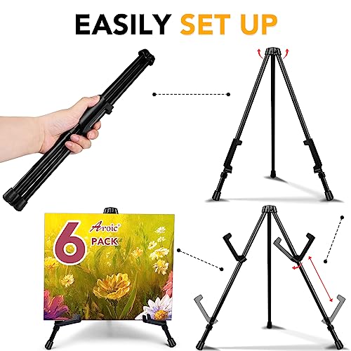 Image of AROIC 6 Pack 14'' Tabletop Easels, Black Steel Table Top Easels for Display | Adjustable Portable Table Top Easel for Paintings, Signs, Posters,Frame Pictures(with 6 Bags)
