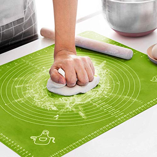 Image of Silicone Baking Mat Roti mat Silicone Chapati Atta Kneading Mat Non Stick Fondant Rolling Mat Stretchable for Kitchen Roti Chapati Cake Baking Mat (Green 50x40cm)