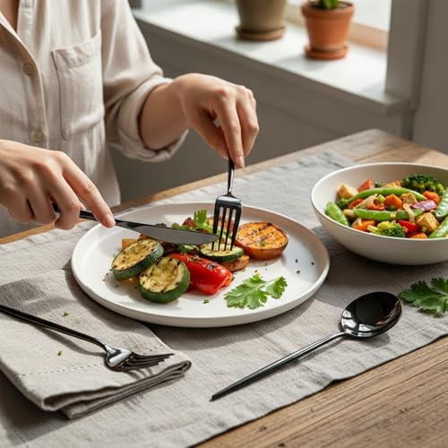 Image of 4 Pcs Black Slim Handle Stainless Steel Cutlery Set for Dining Table with Spoon and Fork Set & Butterknife - The Perfect Tableware /Flatware