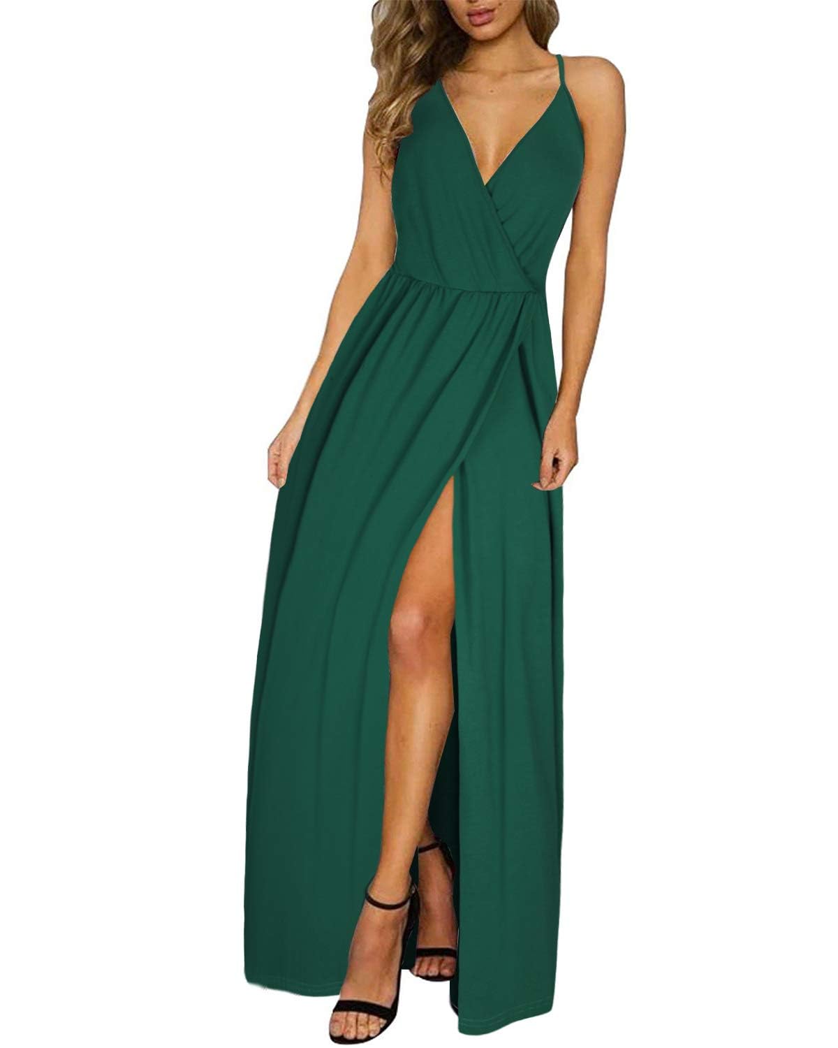 II ININ Abito Casual da Donna con Scollo a V Profondo Abito Lungo Spaccato con Stampa Floreale Senza Schienale Estivo per Feste in Spiaggia