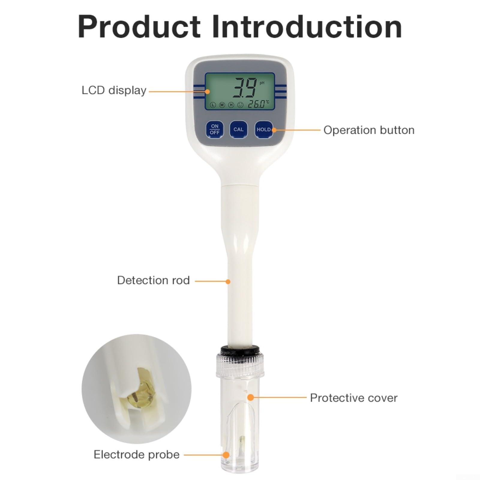 Analizador de calidad del agua 3 en 1: pH, ORP, temperatura, calibración automática, IP54 resistente al polvo y al agua, pantalla LCD