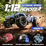 DEERC 9006E 1:12 Rapide RC Voitures pour adultes Garçons, 45KM/H Camion hors route court-cours, 4WD Camion Monstre de Télécommande Terrain, 2.4GHz RC Véhicule avec 2 Batteries rechargeables, Pneu de secours, LED Lumières