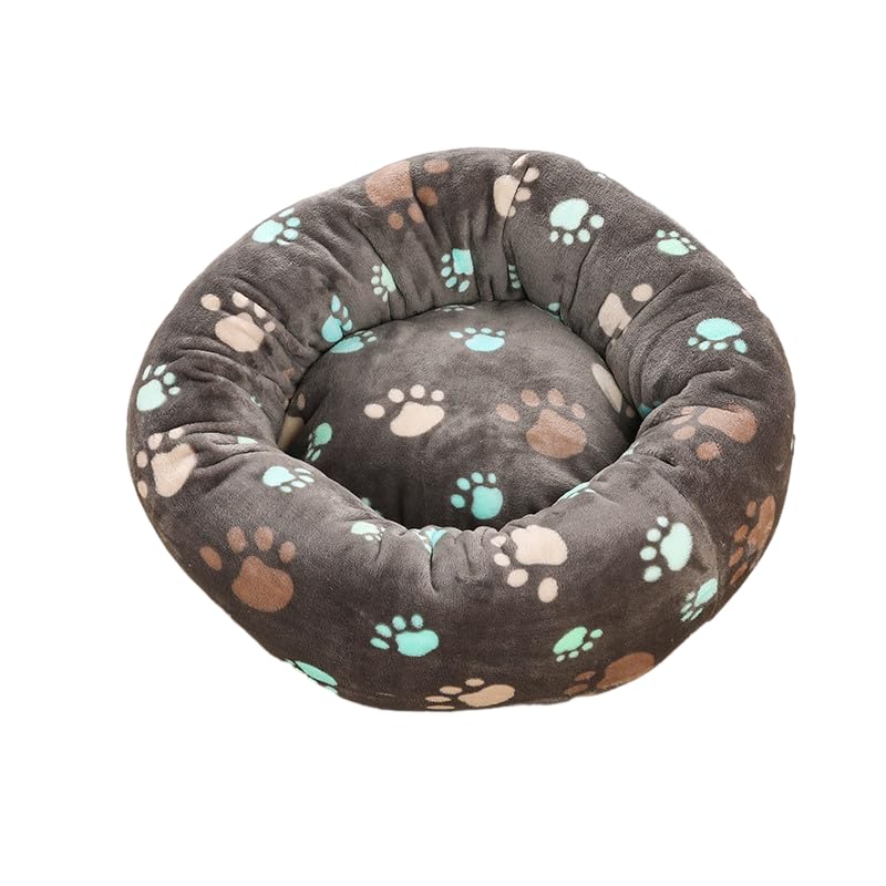 DOTBUY-SHOP Rotondo Cuccia Cane Interno, Peluche Cuccia Gatto e Cane Ciambella Cuscino per Cani Stampa, Lavabile e Morbido Cuscino per Animale Domestico, per Autunno e Inverno (40cm,Zampa di Gatto)