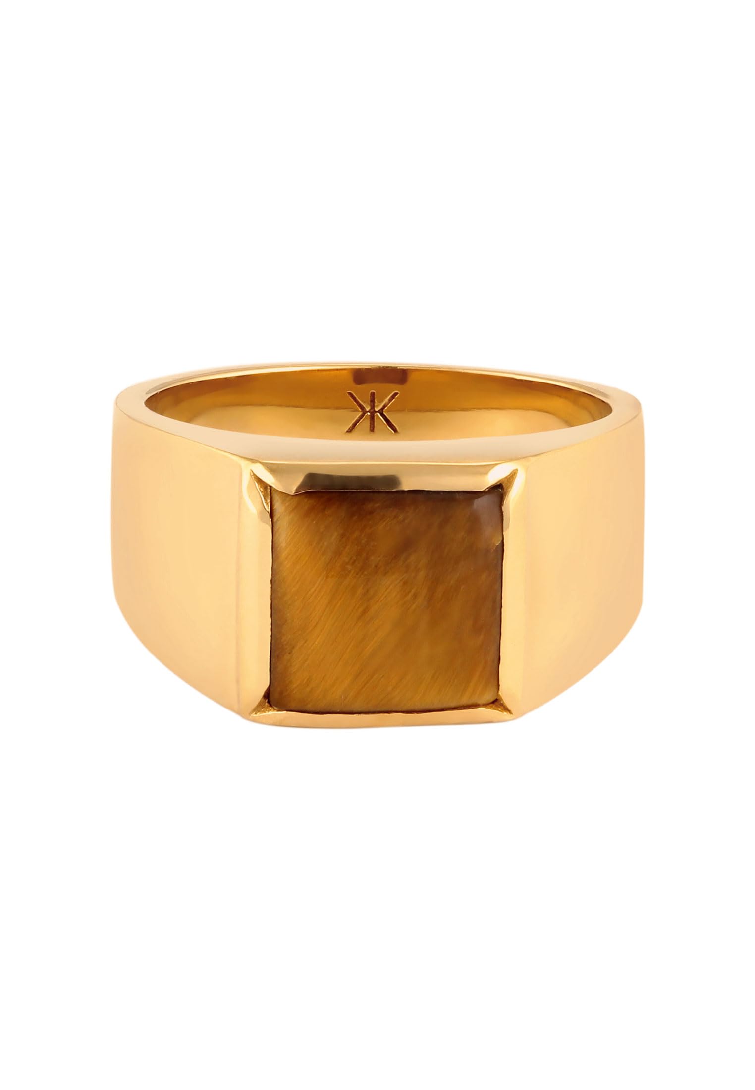 Kuzzoi Anello con sigillo da uomo in argento sterling 925 placcato oro, anello in argento sterling con occhio di tigre, per uomini, misura 60-66, 060332725