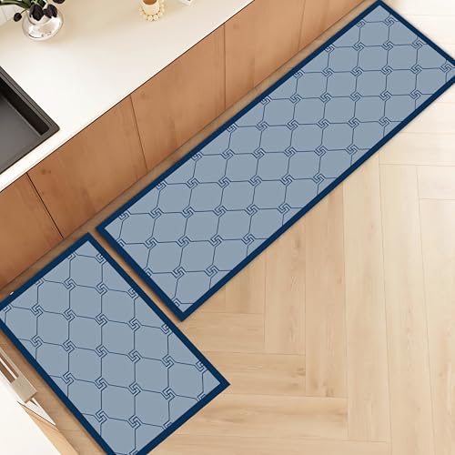 Image of Roslen Premium Kitchen Mat, 2-Pcs Geometric Pattern, Anti Slip, Machine Washable, Standing Desk Mat, Comfort Runner Rug Carpets for Kitchen, Office, Balcony (118x38cm, 58x38cm)