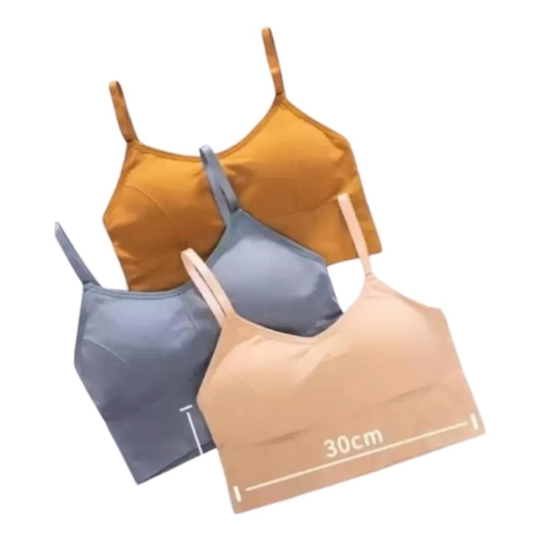 Women's Cotton Wire-Free Full Coverage Lightly Padded Sports Bra - Comfortable & Supportive Everyday Wear - Pack of 3 (Size- 32, Multicolor 3)-image-3