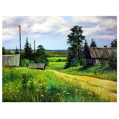 Peinture au diamant 5D kit antistress pastorale verte, broderie strass complet 30x40