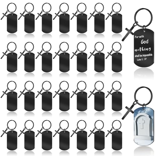 Gisafai 30 Pcs Engravable Metal Keychain Stainless Steel Blanks Key Tags for DIY Corporate Anniversaries Crafts Gifts(Black)