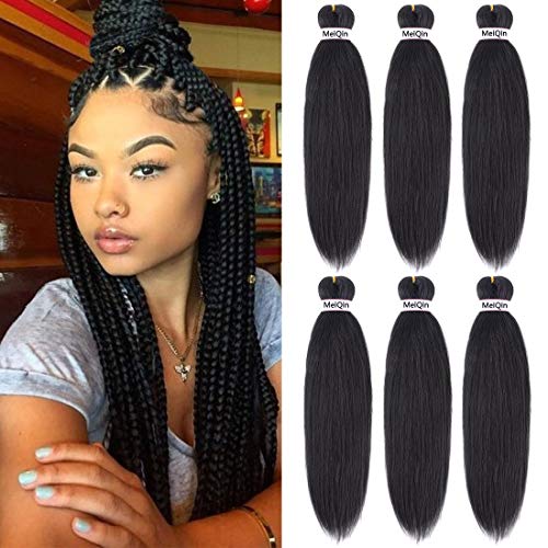 MeiQin Pre Stretched Braiding Hair 22" Yaki Texture Braid Hair Extensions 6Pcs/Lot Mixed Color Hot Water Setting Crochet Twist Hair (22 Inches, 1B)