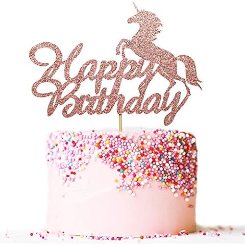 Artczlay happy birthday cake topper rose gold glitter unicorn theme boy girl children birthday party cake decoration Cover