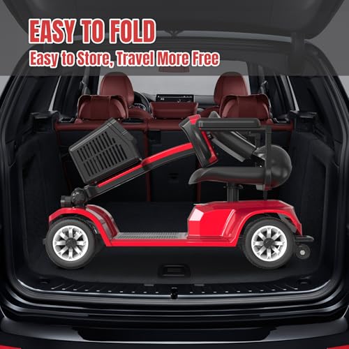 Image of 4 Wheel Mobility Scooter for Seniors & Adults，22 Miles Range，Foldable Powered Electric Wheelchair Device w /2 Lithium Batteries All Terrain Motorized Scooter Airline Approved (Red)