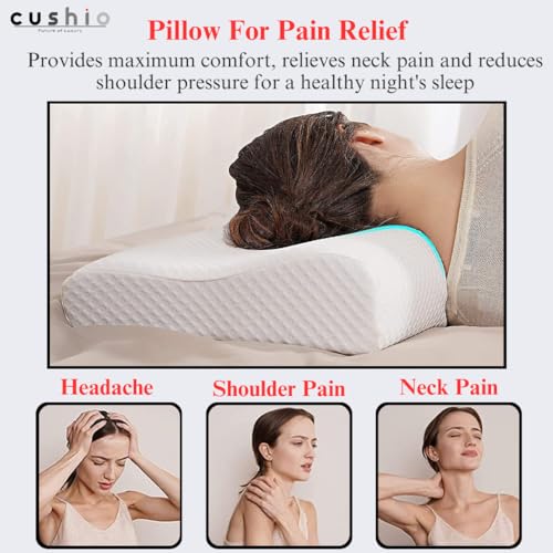 Image of CUSHIO Memory Foam Butterfly Contour Pillow (Pack of 2) Cervical Orthopedic Memory Pillow for Neck & Shoulder Pain Relief | Size 20 inchx12 inch (White)