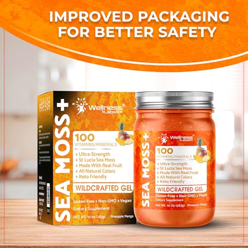 WELLNESS LABSRX Irish Sea Moss Gel Organic Raw - Wildcrafted Superfood Seamoss Gel - Pineapple Mango Flavor, Vitamin and Mineral-Rich from Pristine Caribbean Waters - 10 oz.