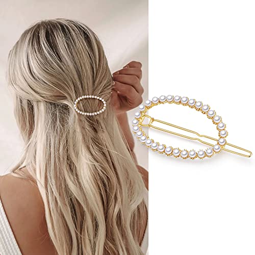 Youvelst Small Pearl Hair Barrette Handmade Hair Clip Hollow