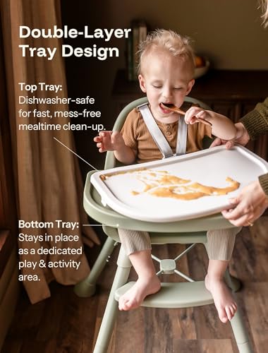 Image of HARPPA Caspio Lite High Chair, 4-in-1 Baby Feeding Chair with Footrest | Wipeable High Chairs for Babies and Toddlers, Wide Stable Base, Reinforced X-Bracket, Adjustable Double Tray, Posture Support